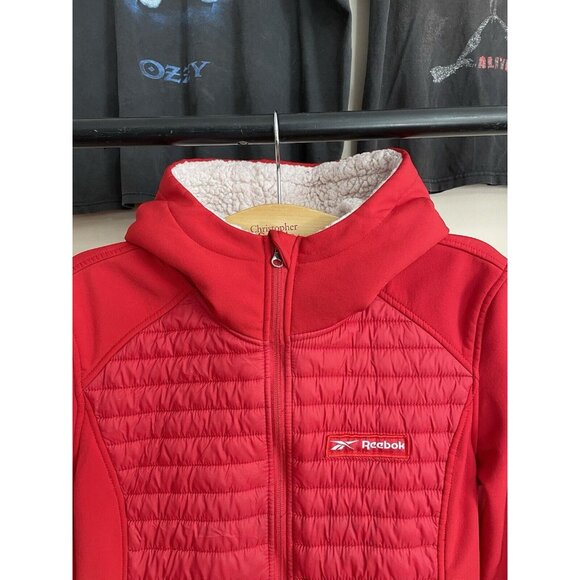 Women's Reebok Slim Fit Puffer Jacket With Insulated Sherpa Hood Size Large  - Picture 2 of 8